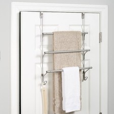 Mainstays SnugFit Over-the-Door 3-Tier Towel Bar with Hooks, Satin Nickel