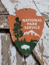 VINTAGE NATIONAL PARK SERVICE PORCELAIN SIGN RARE OLD ARROWHEAD RANGER CAMP 10"