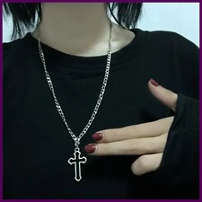 Gothic Vintage Hollow Cross Pendant Necklace Silver Color Cool Street Style