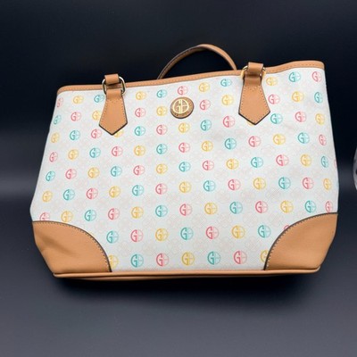 Giani Bernini Tote Bag Womens White Multicolor Monogram Leather Crossbody Strap