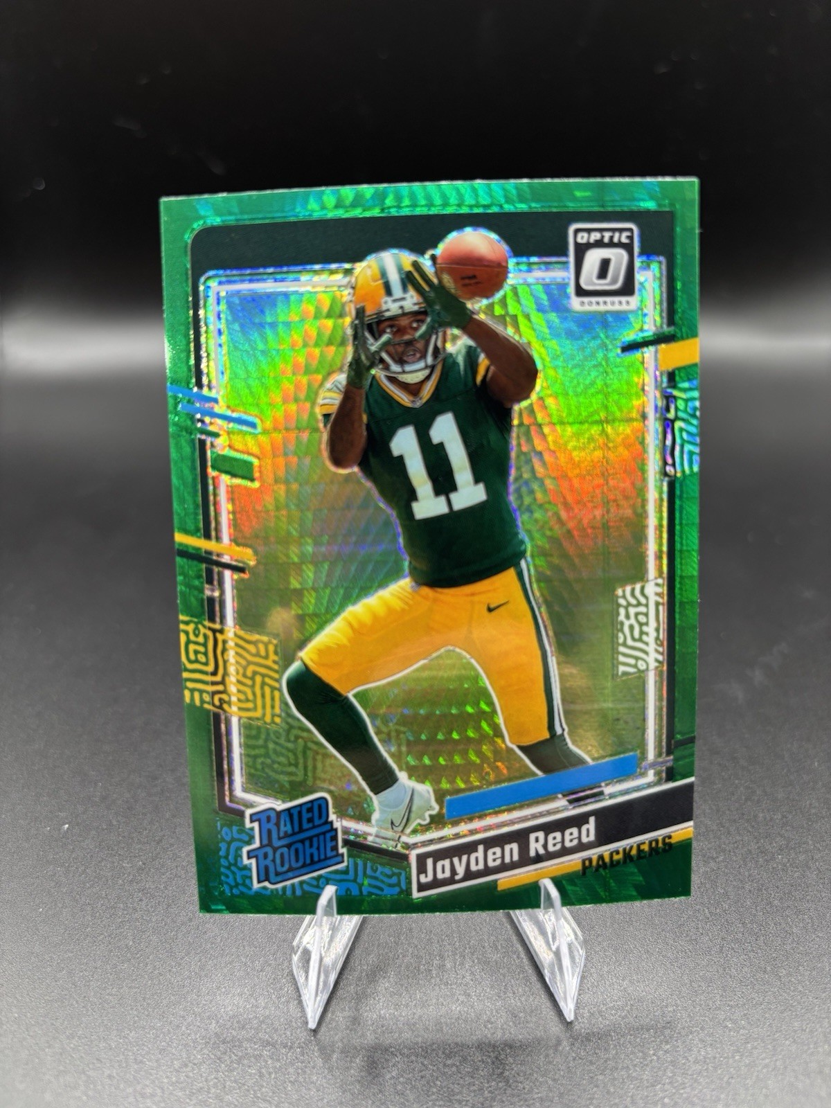 2023 Donruss Optic - Rated Rookie Jayden Reed #239 Green Hyper Prizm (RC)