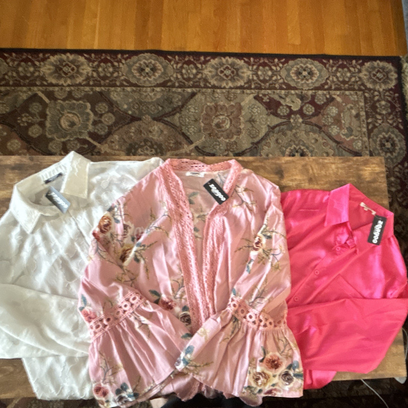 Zeagoo 3pc XL Floral Tops Lot Button-Up & Cardigan Pink/White Multicolor NWT