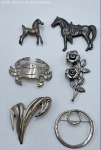 Sterling Silver 925 Jewelry Lot 6 Brooches Mexican Taxco Horse Crab Floral 116g