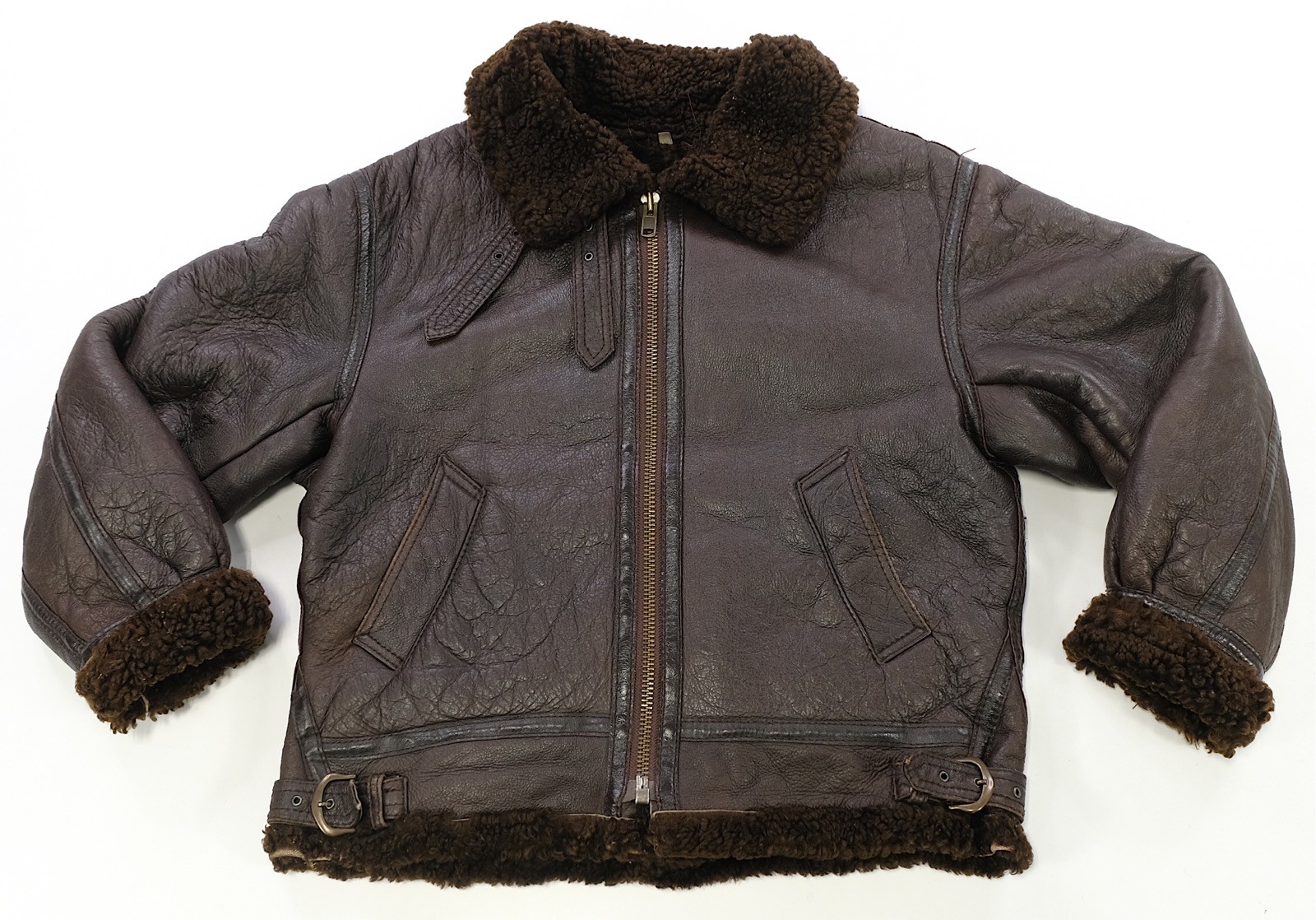 Rare Vintage Shearling Leather Aviator Flight Bomber Jacket 70s 80s Brown SZ XL