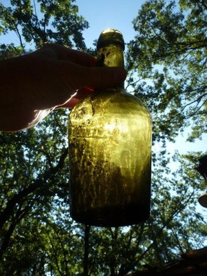 BLACK GLASS WHISKEY/RUM BOTTLE-Squat-Fat-Large Demijohn Lip-Recessed Bottom-1850