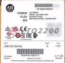 New Allen-Bradley 25B-D010N104 Powerflex 525 AC Drive 5HP 4.0KW