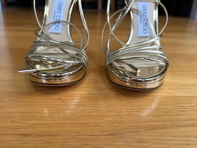 JIMMY CHOO Antia 120 Gold & Metallic Leather Sandals Size 6 IT 36