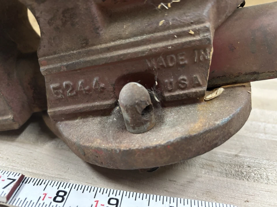 Dunlap #5244 скамейные тиски 3-1/2 дюйма с наковальней и поворотным основанием винтажные, сделано в США - Изображение 2 из 4