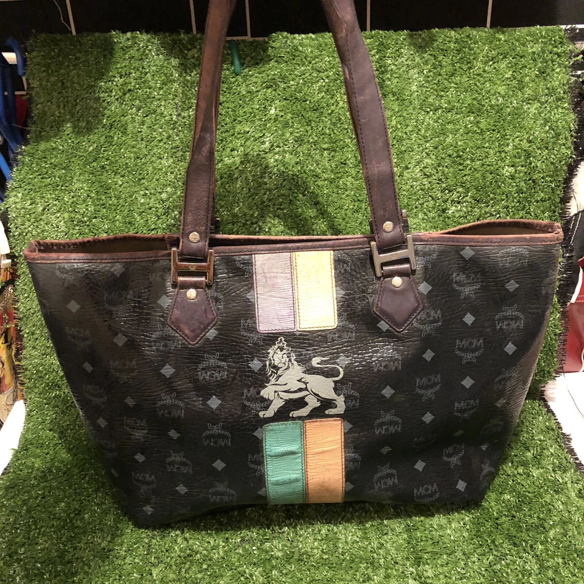 MCM Logo Tote Bag in Green