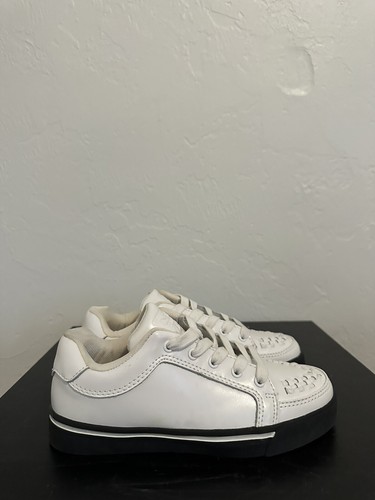 TUK White Trainer Creeper Sneaker Womens Size 6 Mens Size 4 White Black Weave