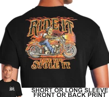 Biker Ride It Like You Stole It Demon Skull On Classic Motorcycle Men's T Shirt
