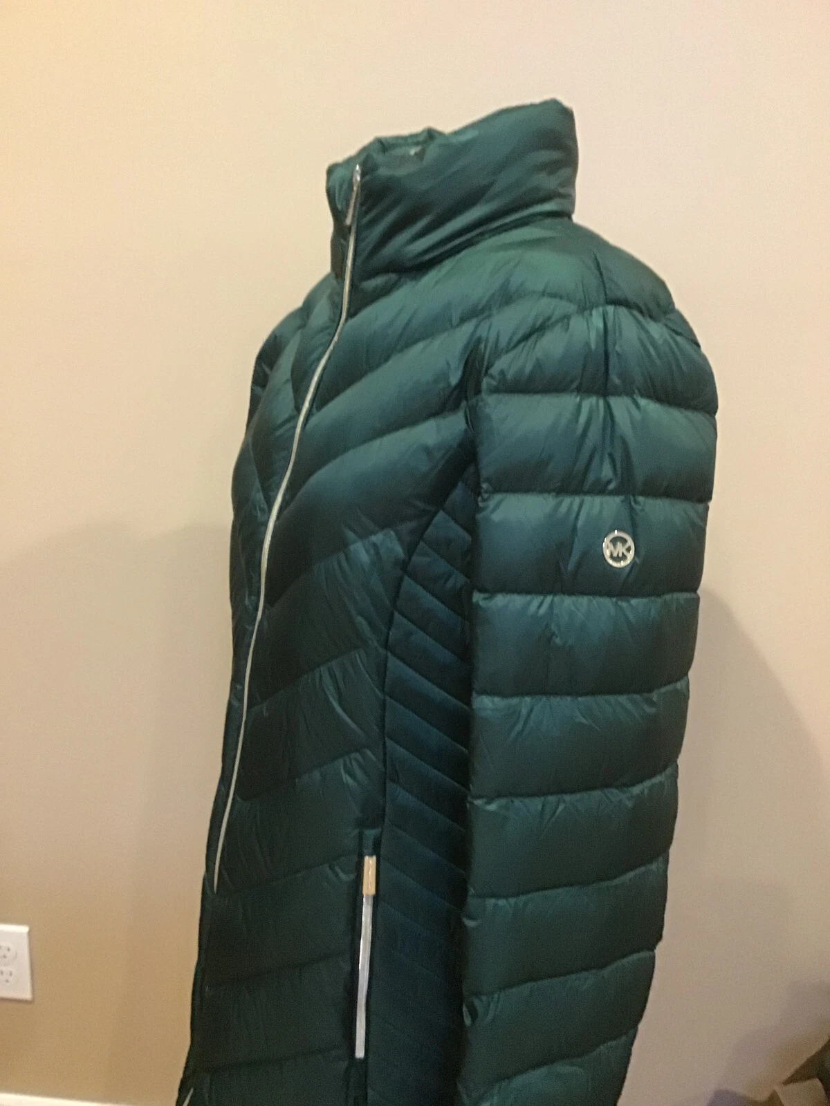 Cappotto imbottito cappuccio verde leggero MICHAEL KORS nuovo con etichette confezionabile taglia M