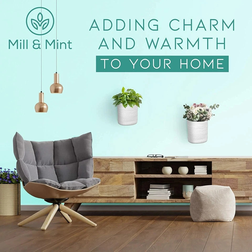 Wall Hanging Basket Storage Set, 2 White Hanging Baskets & Extra Tabletop Basket - Image 3 of 4