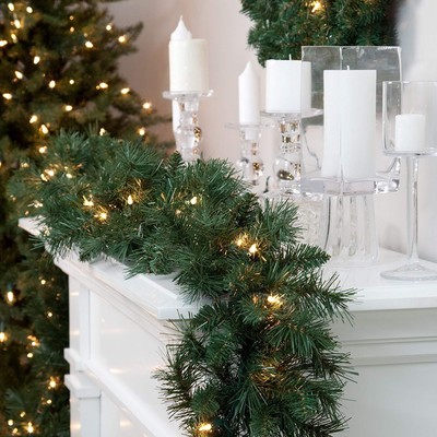 Led Pre Lit Garland Fireplace Wreath 30 Warm White Lights Timer