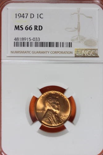 1947 -D NGC MS66 RD LINCOLN WHEAT CENT #B40335