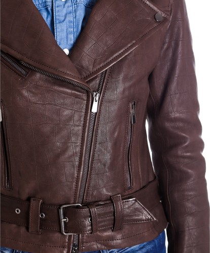 para Sandy Marrón Chaqueta • mujer de cuero B0AwnHR