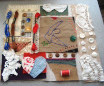 Antique Crazy Quilt Block Slow Stitch Kit - Heart & Lace - 34 Pieces - #163
