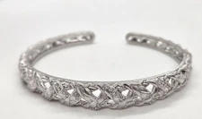 Judith Ripka Sterling Silver Braided Woven Hinged Cuff Bracelet Diamonique CZ