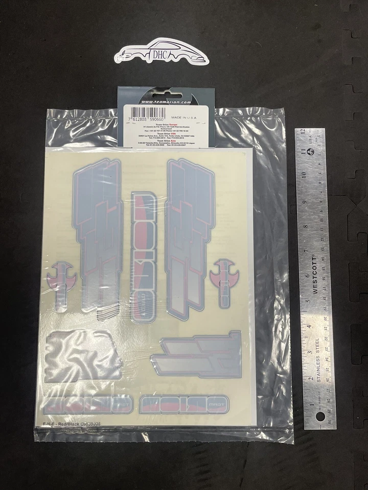 Hoja de calcomanías internas Team Orion Vintage RC # 59066 F-N-F rojo/negro Foto 2 de 2