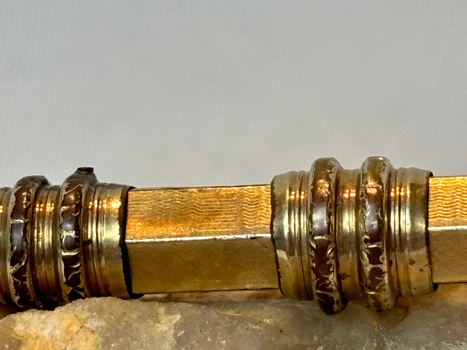 Lápiz mecánico y pluma de inmersión rellenos de oro de colección como una joya púrpura telescópica deslizante Foto 4 de 4