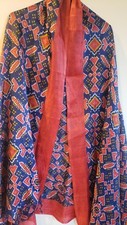 Silk Scarf Shawl Wrap Stole Dupatta Ikat Printed Elegant Border Tassel Soft Warm