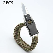 2 Pack Army Green Camo Survival Gear Parachute Cord Tactical Knife Bracelet