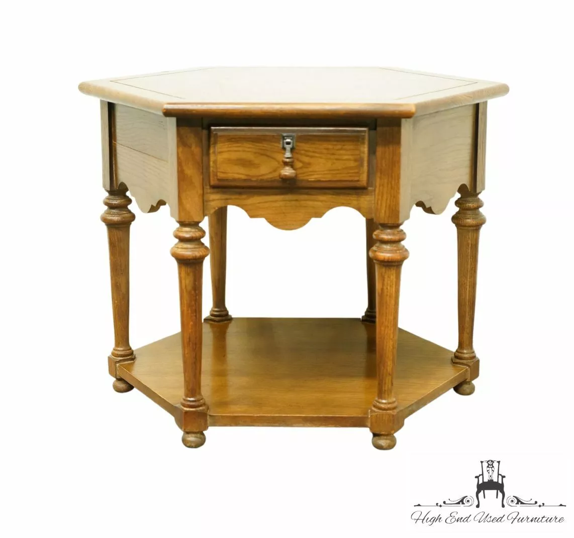 KROEHLER FURNITURE Solid Walnut Rustic Americana Hexagonal Accent End Table