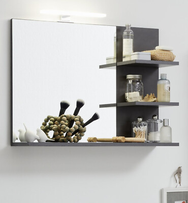 Badspiegel Indy Ablage Regal in grau Matera Badezimmer Wandspiegel Spiegel 70 cm