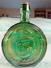  Vintage WHEATON Green Carnival Glass Bottle 1st Edition  Dwight Ike Eisenhower 