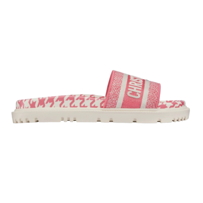 Christian Dior Dway Pink White Logo Houndstooth Slide Mule Flat
