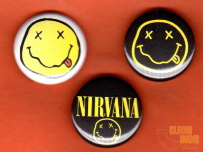 Set of three 1'' Nirvana pins buttons band rock alternative grunge Cobain Seattle