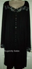 NWT EILEEN WEST 100% MODAL KNIT L/SLV SHORT ROBE W/ LACE 512970 BLACK M