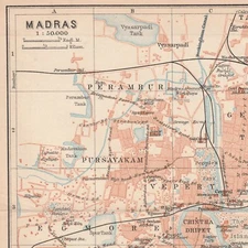 Chennai Madras 1914 INDIA ORIGINAL MAP CITY PLAN Hindustan Rajasthan Tamil Nadu