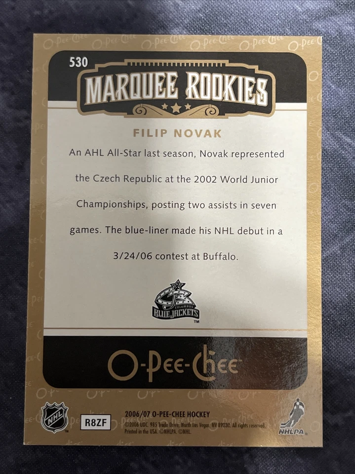 2006-07 O Pee Chee Marquee Rookies 530 Filip Novak Columbus Blue Jackets - Image 2 of 2