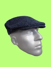 Hartside HS14 Scottish Highland Harris Tweed® Flat Cap - Blue/Black - PICK SIZE