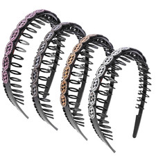 Sparkle Rhinestone Headband,4Pcs Teeth Comb Hair Bands