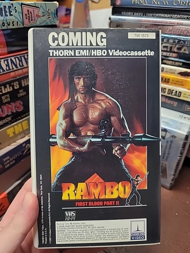 Rambo First Blood 1982 VHS TAPE (RARE CLAM SHELL CASE) Sylvester Stallone - Image 2 of 3