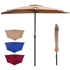 Gianna 9FT Half Patio Umbrella w/ Crank Scalloped Sun Shade Balcony Khaki