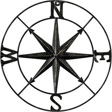11" Compass Wall Decor Decorative Round Metal Compass Distressed Wall Décor Naut