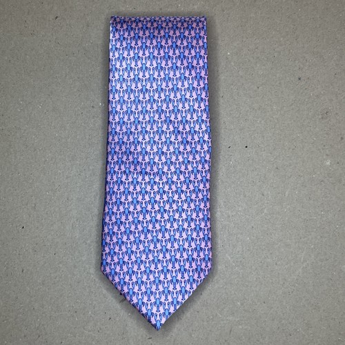 £55 MARKS & SPENCER PINK & BLUE LOBSTER PRINTED SATIN SILK TIE HAND MADE Y4 - Picture 4 of 10