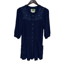 Anthropologie Women's Dubois Embroidered Button Down Tunic Dress Size 2 16.5x33