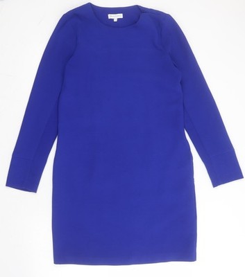 Warehouse Damen blau Polyester Etuikleid Größe 8 Rundhals Reißverschluss