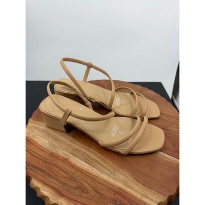 H&M Strappy Block Heel Sandals Women Size 8 Beige Square Toe Minimalist