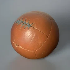 Vintage Leather Medicine Ball 12.5 Lbs Brown Exercise Weighted 12 Panel Antique