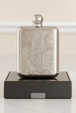 Antique Style Engraved Metal Hip Flask – Decorative Swirl Design – Collectible