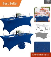 2Pack Waterproof Spandex 8FT Table Covers, Elegant Classic Blue for Events