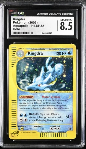 CGC 8.5 NM/MINT+ Kingdra H14/H32 Aquapolis Holo Pokemon Card