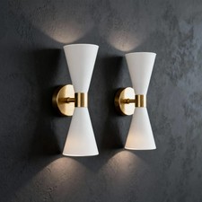 Pair of 2 Mid-Century Modern Brass Wall Sconce: Italian Stilnovo Reading Lamp