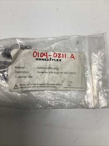 Lot 2 Hansa-Flex 1/4” Male Hydraulic Hose Connector Adapter V-516