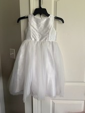 David  s Bridal Girls 7 Bright White Sleeveless Formal Dress Style OP218 Guc